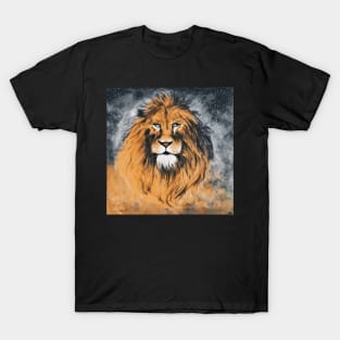 Wild lion grey black space and stars T-Shirt